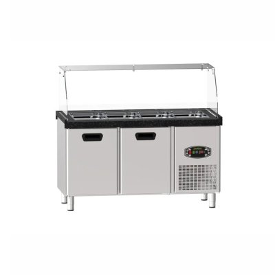 Dampak Isıtmalı Çift Kapılı Tezgah Tipi Saladbar 150x70x85 cm 255 Lt