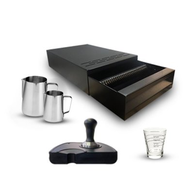 Horecamark Barista PRO MID SET Profesyonel Barista Hazırlık Ekipman Seti Posa Çekmecesi Tamper Pitcher 600 ml Pitcher 350 ml Tamper Matı Motta Ölçüm Shot Bardağı 