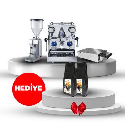 Horecamark Bellezza Inox Set, Bellezza Inizio R V2, Bellezza Kahve Posa Çekmecesi, Vosco KD-25G Kahve Değirmeni, 3 Kg  Horecamark Espresso Çekirdek Kahve