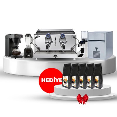 Horecamark Full Set, VBM Lollo 2 Grup Espresso Makinesi, Cunill Movie Tron Öğütücü, HRC120 Filtre Kahve Makinesi, Iceinox ICE 35 Buz Makinesi, Gtech Bar Blender Hediye 5 Kg Horecamark Espresso Çekirdek Kahve
