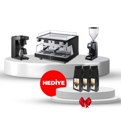 Horecamark Wega Lunna Set, Wega Lunna EVD2 TC Espresso Kahve Makinesi, Tall Cup, 2 Grup, Vosco KD-P25S Dozaj Ayarlı Tam Otomatik Kahve Değirmeni, Kef Filtre Kahve Makinası Profesyonel FLT120, Hediye 3 Kg Horecamark Espresso Çekirdek Kahve