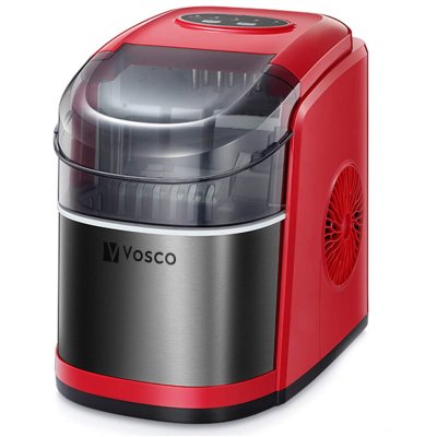 Vosco VSC-12K Küçük İşletme Ev Ofis Tekne Karavan Tipi Buz Makinesi, 12 kg/gün Kapasiteli, Kırmızı